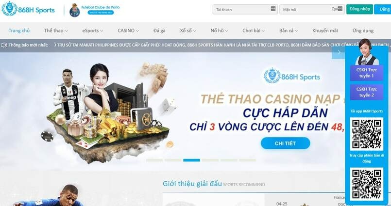 Cá cược thể thao 868H - Trang cá cược trực tuyến uy tín