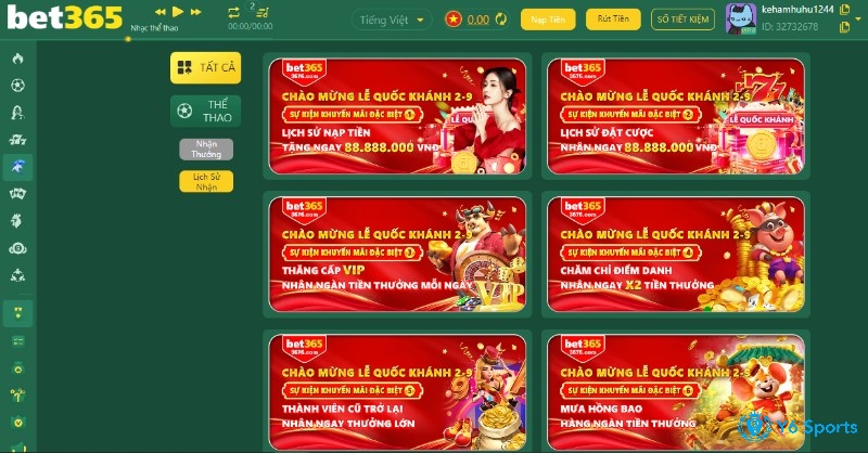 BET365 thường xuyên tổ chức các chương trình khuyến mãi